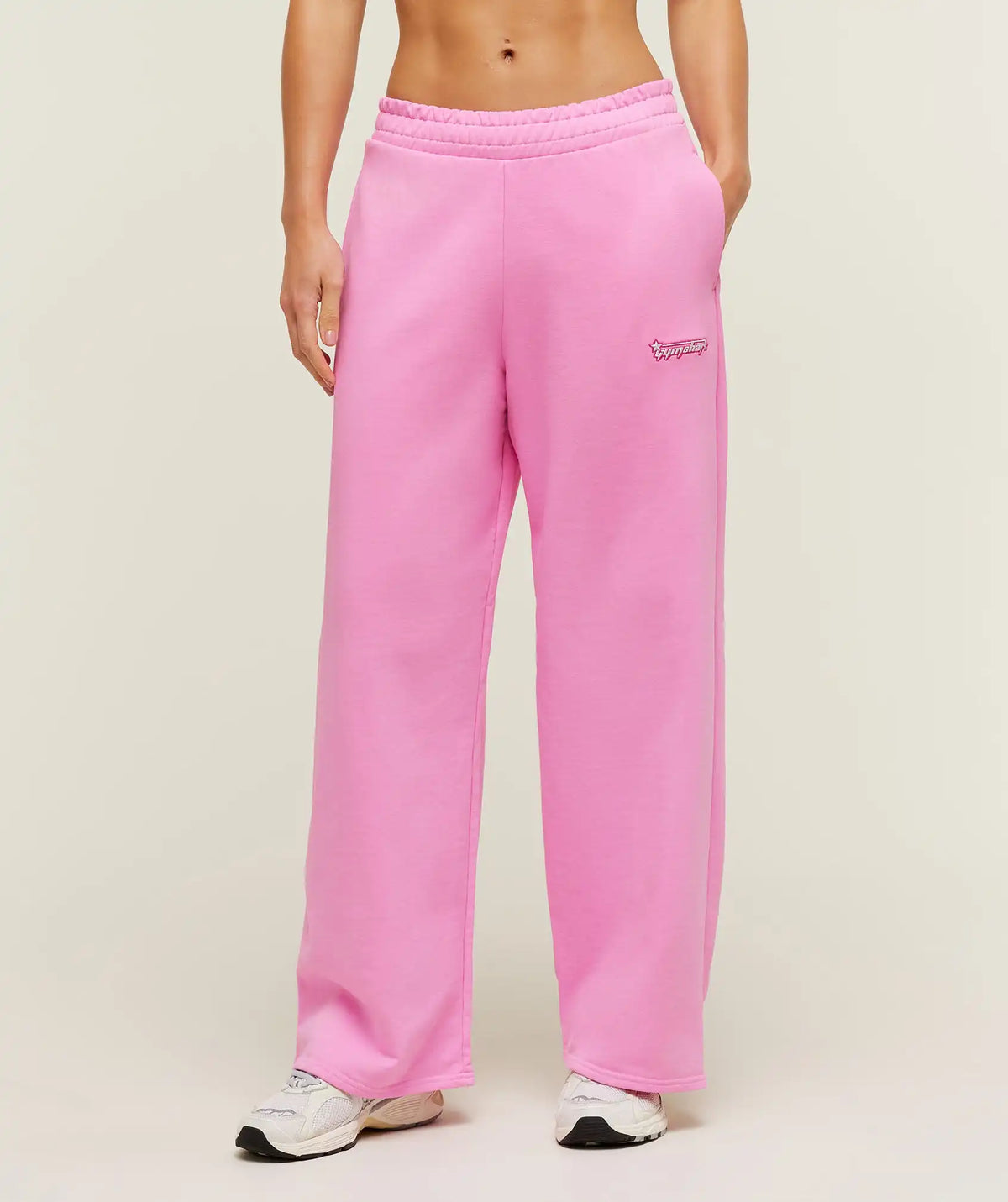Script Embroidery Wide Leg Pants